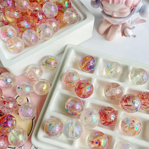 Splashed ink fine shimmering round beads DIY translucent fine shimmering light-colored loose beads